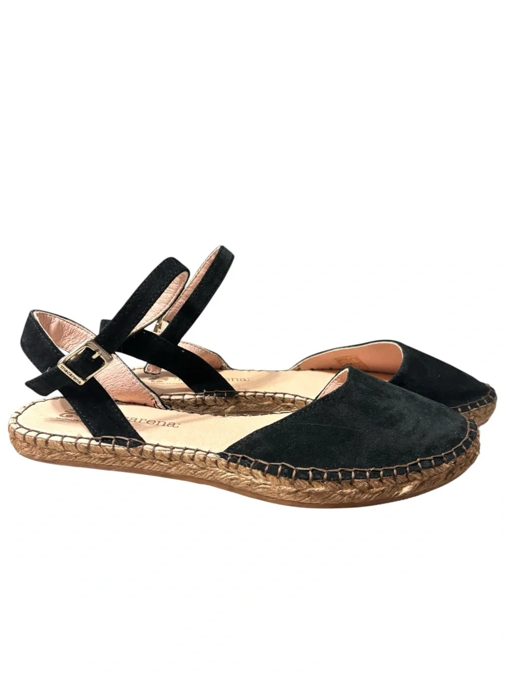 Macarena Handmade Spain Black Suede Closed Toe Espadrille NWOT Ankle Strap 38